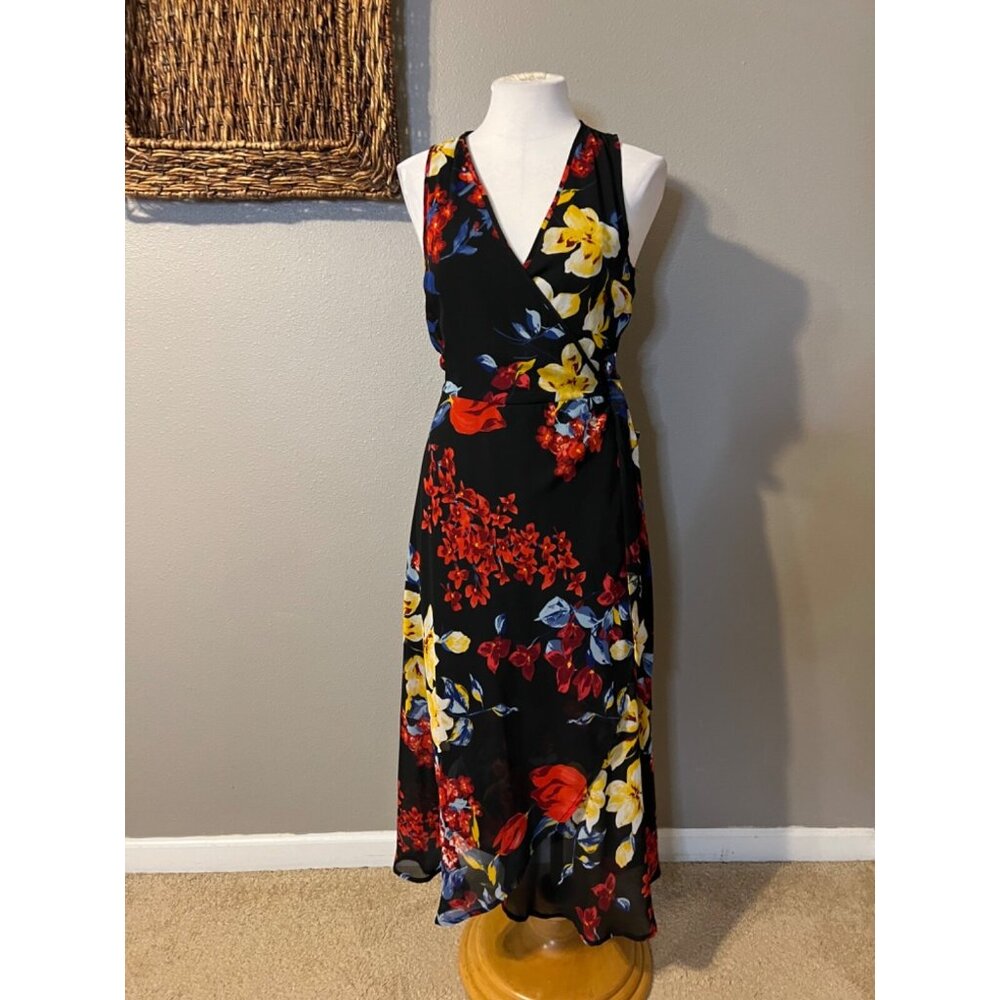 Band of Gypsies Midi Wrap Dress S Small Floral Flowy Washable Sleeveless NEW